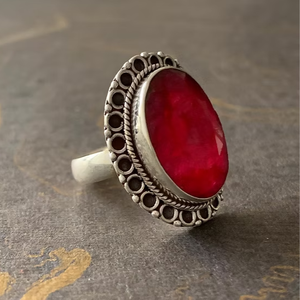 <b>Chunky</b> Ruby <b>Ring</b> 925 Sterling Silver Antique Oval Cut Gemstone Statement Filigree Design Jewelry Gift for Any Occasion - Product Image 3