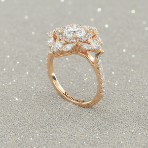 Anillo de compromiso Stonewels Empress Diamond Halo chapado en oro rosa con engaste de púas certificado - Product Image 3