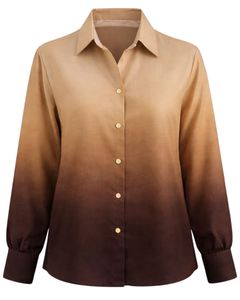 Chemisier décontracté à manches longues boutonné pour femme, dégradé camel au brun chocolat, idéal pour le bureau – Fabricant de vêtements personnalisés OEM - Product Image 1