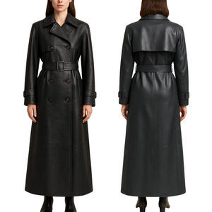 Manteau long en cuir véritable pour femme, de qualité supérieure, respirant, à la mode, manches longues, en promotion - Product Image 6