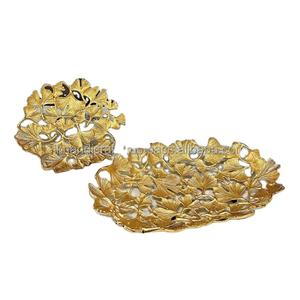 Cuenco grande de aluminio con borde de hoja dorada, bandeja decorativa para el hogar de alta demanda, sala de estar, boda, regalo de Acción de Gracias - Product Image 6