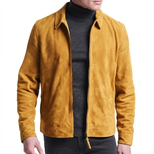 Mens <b>Suede</b> Style Brown <b>Jacket</b> Full Zip Long Sleeve Casual Outerwear with Shirt Collar and Side Pockets - Product Image 6