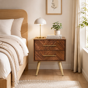 Colección BERGEN, Muebles de Dormitorio Modernos, Ecológicos y Duraderos, Mesa de Noche de Madera Maciza con 2 Cajones, Buen Precio - Product Image 6