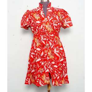 Indian handmade cotton stylish short party wear <b>dress</b> floral printed bride gift personalized woman fashion <b>dress</b> From India - Product Image 2