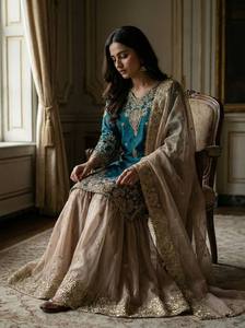 Ensemble Sharara Festif Premium – Ensemble en Soie Entièrement Cousu Prêt-à-Porter - Product Image 4