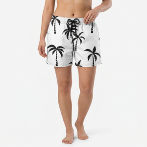 Shorts de Baño para Hombre, Secado Rápido, Estampado de Palmeras Blancas, Cintura con Cordón Ajustable, Estilo Casual - Product Image 2