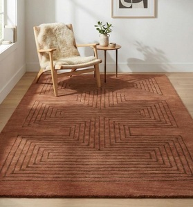 Tapis d'intérieur en laine tuftée à la main de qualité supérieure, couleur brun rouille, antidérapant, motif abstrait, pour salon, fabriqué en Inde - Product Image 1