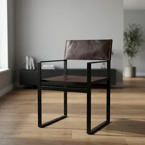 Silla Moderna de Hierro y Cuero con Diseño Industrial Minimalista para Sala de Estar o Comedor, Mueble Cómodo y Elegante - Product Image 6