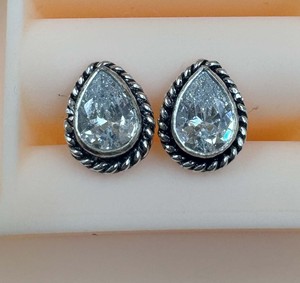 Wholesale Vintage 925 Sterling <b>Silver</b> Pear Cut 8mm CZ <b>Stud</b> Earrings Antique Twisted Rope Border Teardrop Gemstone Earrings - Product Image 4