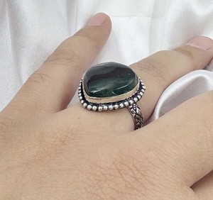 Natural Moss Agate Brass 925 Silver Plated Trendy <b>Large</b> Teardrop Gemstone <b>Ring</b> for Unisex Wholesale Ready - Product Image 3