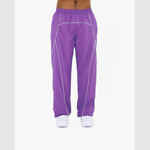 OEM <b>Men</b>’s Baggy Sweatpants Loose Fit Wide Leg Streetwear <b>Trousers</b> with <b>White</b> Piping Stripes Fashion Unisex Casual Nylon <b>Trouser</b> - Product Image 4