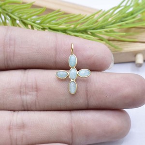 Amazonite Cross Pendant Gold Plated Oval Gemstone Charm Bezel Set Dainty Religious Jewelry Women Handmade Minimal Necklace - Product Image 4