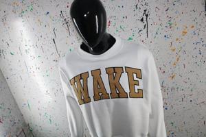 Wake Ash Grey <b>Mock</b> <b>Neck</b> Sweatshirt 100% Cotton Tan Applique Embroidery wide <b>neck</b> Sweatshirt Finer Threads - Product Image 5