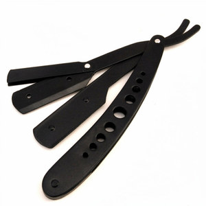 Stainless Steel Butterfly <b>Straight</b> <b>Razor</b> Black Barber Shavette Custom Logo Classic Cut Throat Shaving <b>Razor</b> - Product Image 5