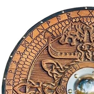 Escudo Redondo de Madera Vikingo Nórdico Duradero, Artesanía Clásica Hecha a Mano para Exhibición Histórica, Disfraces y Decoración del Hogar - Product Image 6