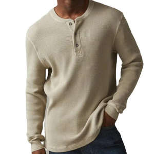 T-shirt en coton gaufré à marque privée, prix d'usine, tee-shirt thermique en coton tricoté gaufré - Product Image 1