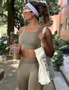 Womens Workout Sets 2 Piece Seamless Square Neck Sports Bra <b>Padded</b> <b>Butt</b> Lifting Leggings High Waist Yoga Gym Outfits - Product Image 2