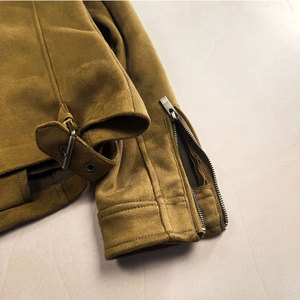 Vintage Olive Suede Leather <b>Jacket</b> Zip Up Biker Style Fitted Moto Coat Factory OEM ODM - Product Image 6