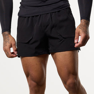 Men's <b>Black</b> Quick Dry Sport Shorts With Drawstring Waist And Pockets Mid Rise Solid Color Woven Fabric - Product Image 3