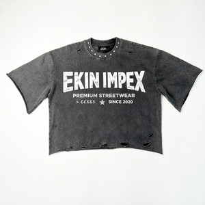Camiseta Personalizada de Algodón 100% con Efecto Desgastado por el Sol, Lavado Ácido, Desgastada, con Pedrería, Impresión DTG y Serigrafía, Corte Oversize y Boxy - Product Image 1