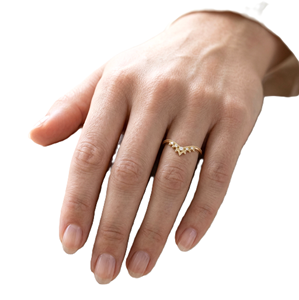 แหวนเพชรทรงเชฟรอนทองคำแท้ 9K 10K เพชรกลมเพาะเลี้ยง ดีไซน์มงกุฎเรียบหรู แหวนแต่งงานแบบมินิมอล ของขวัญวันครบรอบสุดหรู - Product Image 5