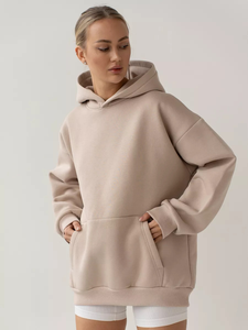 Sweat-shirt à capuche surdimensionné pour femme, couleur unie, manches longues, en coton tricoté, respirant, longueur longue, avec poches, pour l'automne - Product Image 6