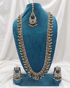Lucentarts Jewellery Women's Antique Gold Plated Zircon <b>Beaded</b> Long Necklace Earring <b>Set</b> MaangTikka Traditional Wedding Gift - Product Image 2