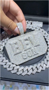 Pendentif Moissanite VVS personnalisé pour homme, en argent 925, avec lettre et nom, serti de pierres, passe le testeur de diamant, avec attache personnalisée, qualité usine - Product Image 2