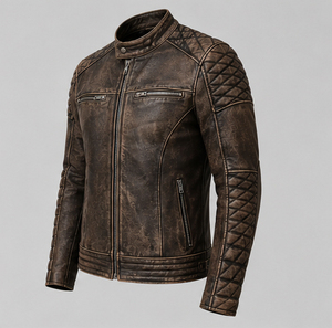 Vintage Cafe <b>Racer</b> Leather <b>Jacket</b> Urban Style Men's Vintage Cafe <b>Racer</b> Leather <b>Jacket</b> Available In All Colors & Design - Product Image 4