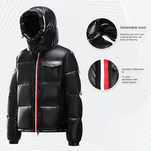 Chaqueta Acolchada con Capucha para Hombre, Negra, Rellena de Plumón, Cortavientos, Informal, de Invierno, con Cierre de Cremallera, Corte Regular, Color Sólido - Product Image 5