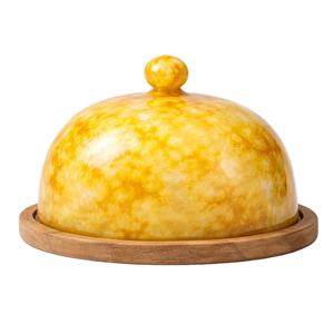 Cream Marble Dome Butter Dish Resin Cheese Cloche With Wooden Base Rustic <b>Food</b> <b>Cover</b> For Cake Bread Dessert Serving - Product Image 1