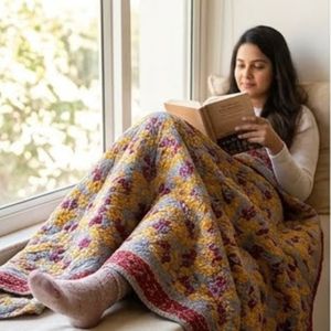 Hand Block Printed Kantha Cotton Twin Quilt 150x220 cm Hand Embroidered Indian Handmade <b>Throw</b> Bedspread Traditional Home Textile - Product Image 6