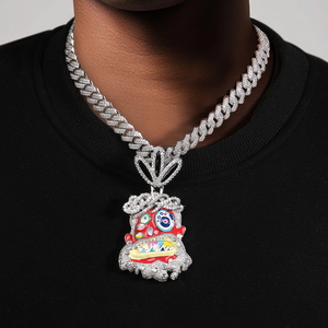 Cartoon <b>Monster</b> Pendant Zircon Inlay Brass Charm <b>Colorful</b> Enamel Rhodium Plated Necklace Jewelry for Daily Wear - Product Image 4