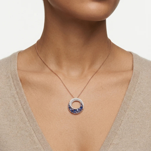 Collier pendentif en saphir et diamant plaqué or rose, chaîne géométrique ronde brillante pour femmes, bijoux de luxe - Product Image 2