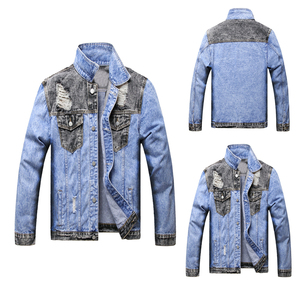 Men's Distressed <b>Denim</b> <b>Jacket</b> Ripped Patchwork Design Classic Fit Casual Wear Men <b>Denim</b> <b>Jackets</b> For Adults - Product Image 4