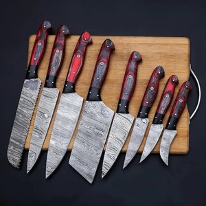 Ensemble de 8 couteaux de cuisine en acier damas faits à la main, couteaux de chef professionnels avec manche en bois rouge, ensemble de couverts de cuisine haut de gamme OEM ODM - Product Image 6