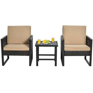 Conjunto de Muebles de Bistró de Ratán para Patio de Tres Piezas con Cojines, Conjuntos de Jardín - Product Image 5