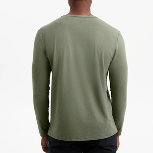 T-shirts de sport d'été pour hommes en coton épais à manches longues, coupe classique, motif uni, de luxe - Product Image 2