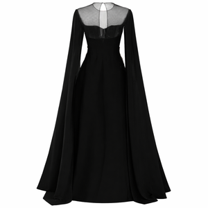 Robe maxi à manches cape |   Robe de soirée longue en satin de luxe |   Robe de gala sophistiquée à col haut et coupe modeste |   Robe Capelet - Product Image 3