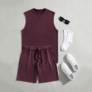 Ensemble de shorts d'été personnalisés pour hommes en tissu polyester et élasthanne, tenue de sport et de jogging, chemise sans manches coupe ajustée avec short pour hommes - Product Image 6