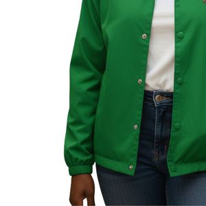Green Women Snap Front Jacket with Green Embroidered Crest Long Sleeve Casual Lightweight <b>Coach</b> Jacket Comfortable Everyday Wear - Product Image 3