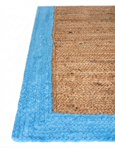 Alfombra de Yute Natural Tejida a Mano para Cocina con Borde Azul Cielo, Alfombra para Pasillo, Entrada o Recibidor Estilo Rústico - Product Image 4
