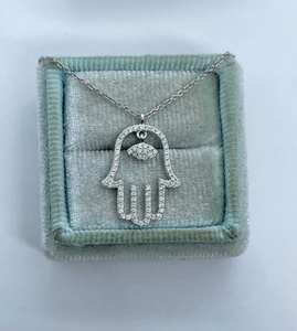 Pendentif Hamsa fait main en argent sterling 925 avec moissanite ronde, bijou religieux, cadeau de charme pour fête - Product Image 4