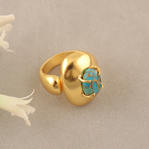 Blue Copper Turquoise Gemstone Oval Shape <b>Ring</b> Minimalist Statement Fashion Jewelry 18k Gold Plated Brass Punk <b>Adjustable</b> <b>rings</b> - Product Image 4