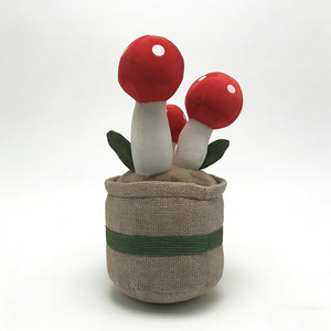 Mushroom en peluche personnalisé à trois points rouges et blancs, plante en peluche dans un pot tissé en toile de jute, décoration de champignon à feuilles vertes en velours côtelé - Product Image 4