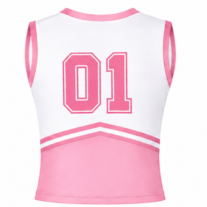 Haut d'uniforme de cheerleading rose sans manches, col en V, pour compétition de danse d'équipe, entraînement athlétique, tenue de sport - Product Image 2