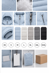 Custom Women's Ice Blue <b>Snow</b> Puffer Coat Hooded Quilted Breathable Long Winter Jacket Lightweight Insulated Silk Woven Cold - Product Image 3