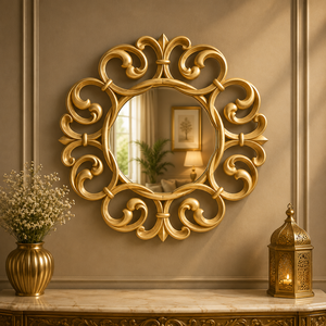 Miroir mural ovale en bois sculpté à la main, design scandinave, motif Cœur Éternel, finition bois naturel, artisanal, luxe décoratif - Product Image 5