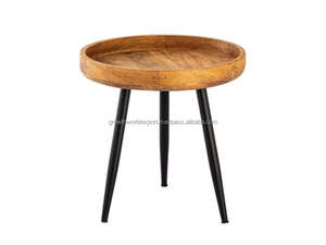 Mesa Auxiliar Redonda de Madera con Bandeja Superior, Mesa de Centro Moderna de Madera y Metal, Mesa Auxiliar de Café con Bandeja de Madera Maciza, Mesa Redonda Minimalista para Servir - Product Image 4