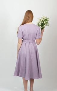 Nouvelle arrivée, robe midi en coton, col en V, manches courtes, silhouette en A, écologique, robe romantique pour la mère de la mariée, pour femmes - Product Image 6